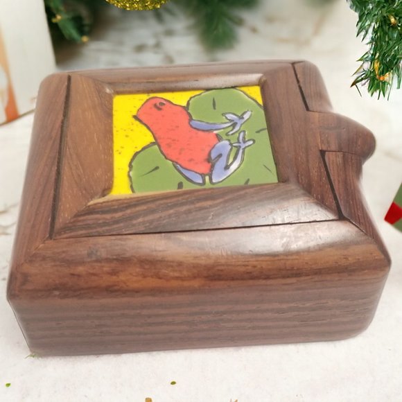 Handcrafted Wood Jewelry Box w/Hand-Painted Frog, A Colorful Storage Solution - Picture 2 of 16